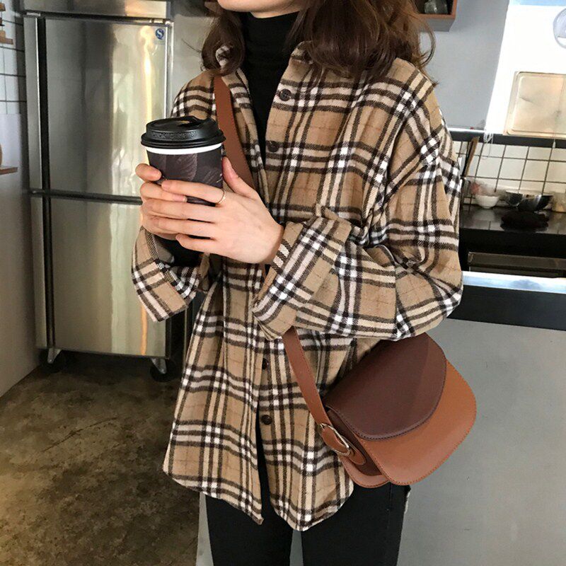 Tide Card Net Red Classic Plaid Shirt Woman 2022 Spring new large size Sizes Women's Wear and Han version Leisure jacket jacket
