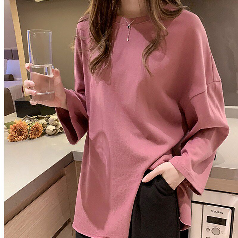 Tide brand Korean version simple and versatile long-sleeved T-shirt women's 2022 autumn new women's loose mid-length personalized top