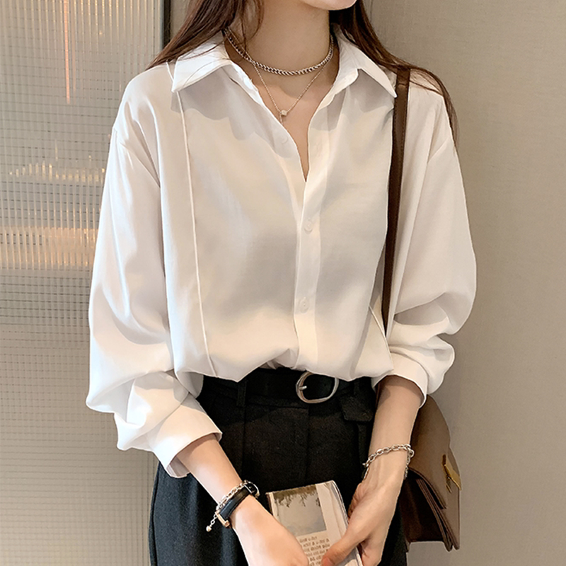 Tide card Korean version white long sleeve shirt woman 2022 spring new large size women's clothing blouse slim fit 100 lap shirt