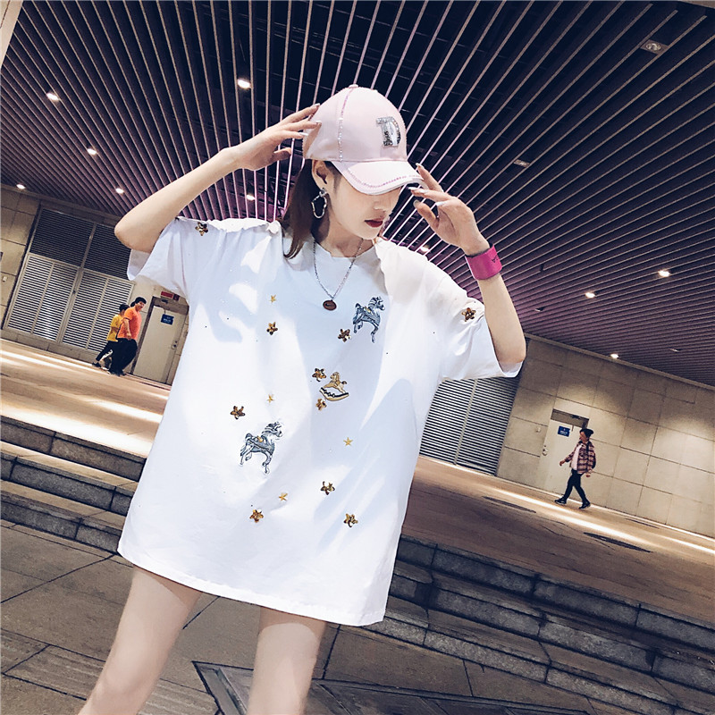 Tide Card Tennis Red Fashion Short Sleeve T-shirt Woman 2020 Summer new large size Dress Loose Ins overfire Long version of the blouse