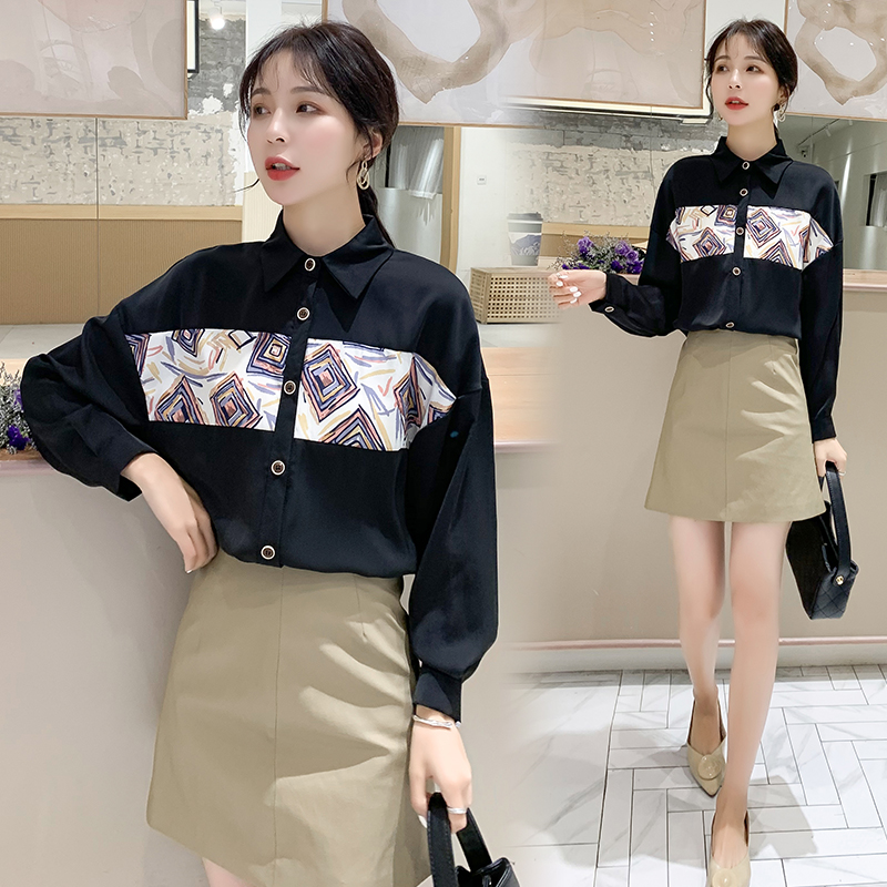 Tidal Port Wind Printed Shirts Women 2020 Fall New Women's Clothing Retro Korean Version Easy Design Sense of the Niche Blouse