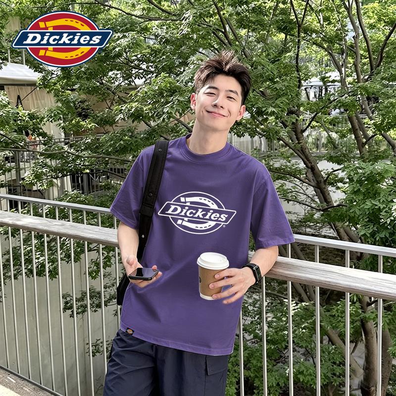 Dickies2026 New Short-Sleeved T-Shirt Pure Cotton Couple Wear Summer Style Cool High Street Gender-Neutral Purple Half-Sleeve Men's