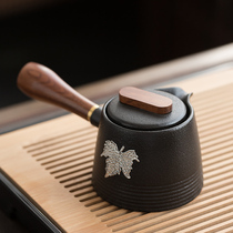 Black pottery side handle pot Xishi pot rough pottery teapot ceramic household single pot pottery pot tea maker kung fu tea set accessories