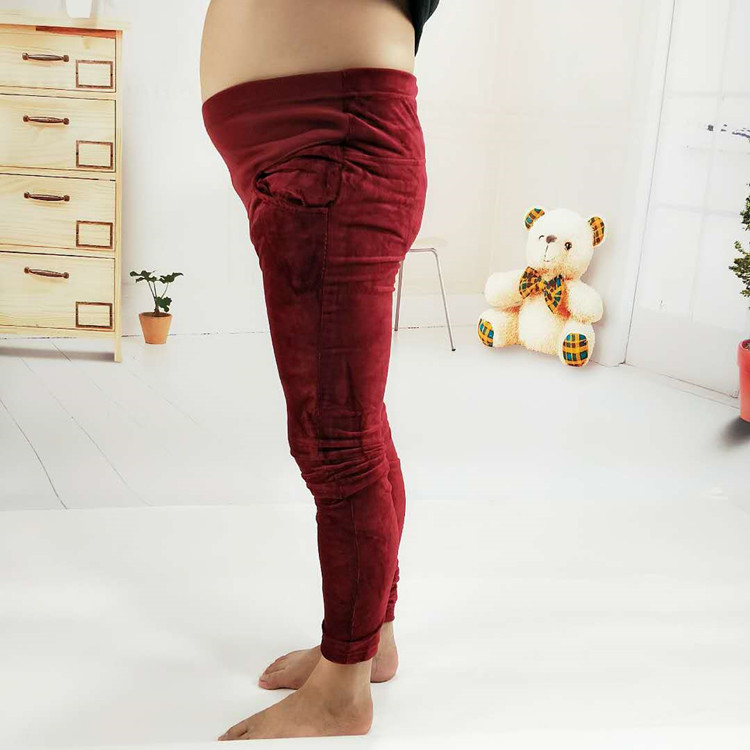 Quần nhung kẻ xuân cashmere và mùa thu bà bầu quần dạ dày quần nâng quần giản dị cỡ chân quần yếm bầu 