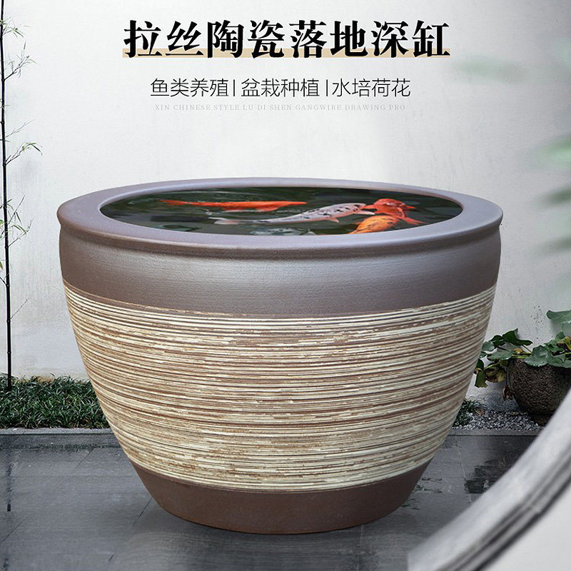 Traditional Ceramic Fish Tank Suitable for Outdoor Gardens, 80cm Diameter, Antique-Style Deep Tank, Handmade in Jingdezhen, Featuring Water Lilies and Lotus Flowers