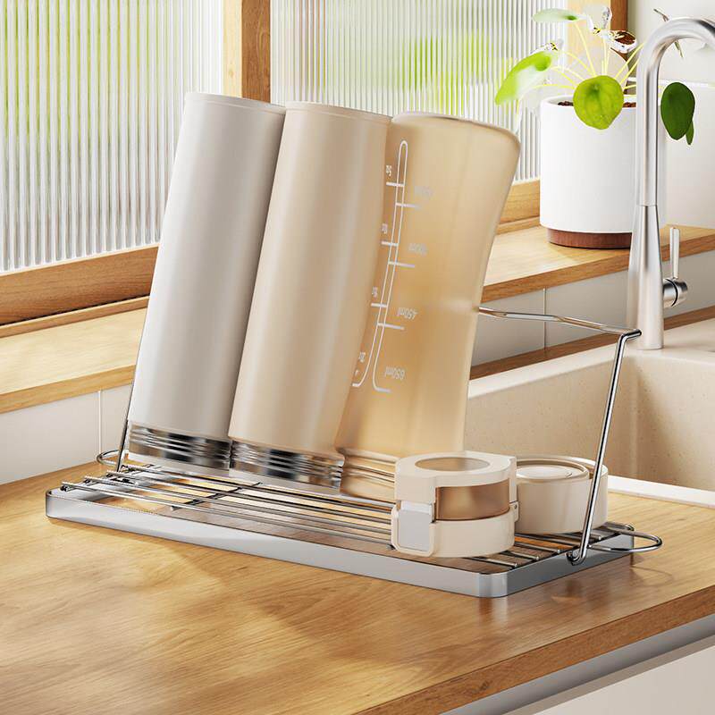 304 stainless steel cup drain rack kitchen cutting board storage rack dishware tea set upside down fruit and vegetable countertop storage