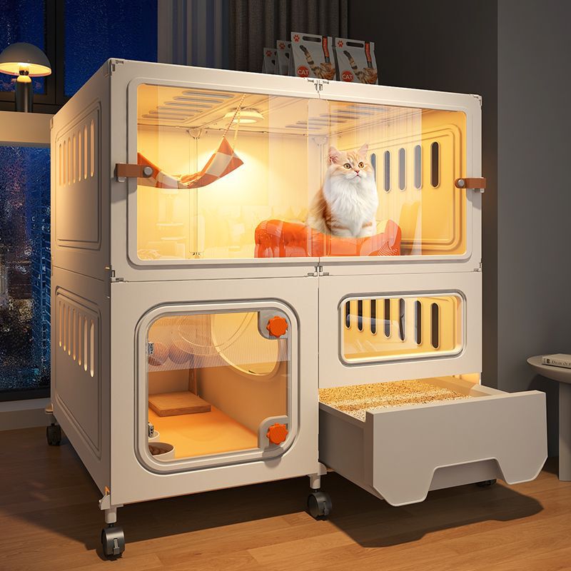 Cat Villa with Integrated Toilet, Drawer-Style, Extra-Large Space, Luxurious Cat Cabinet, One Bedroom, One Living Room, One Bathroom, Home Cat Cage Cat Villa with Integrated Toilet, Drawer-Style, Extra-Large Space, Luxurious Cat Cabinet, One Bedroom, One Living Room, One Bathroom, Home Cat Cage