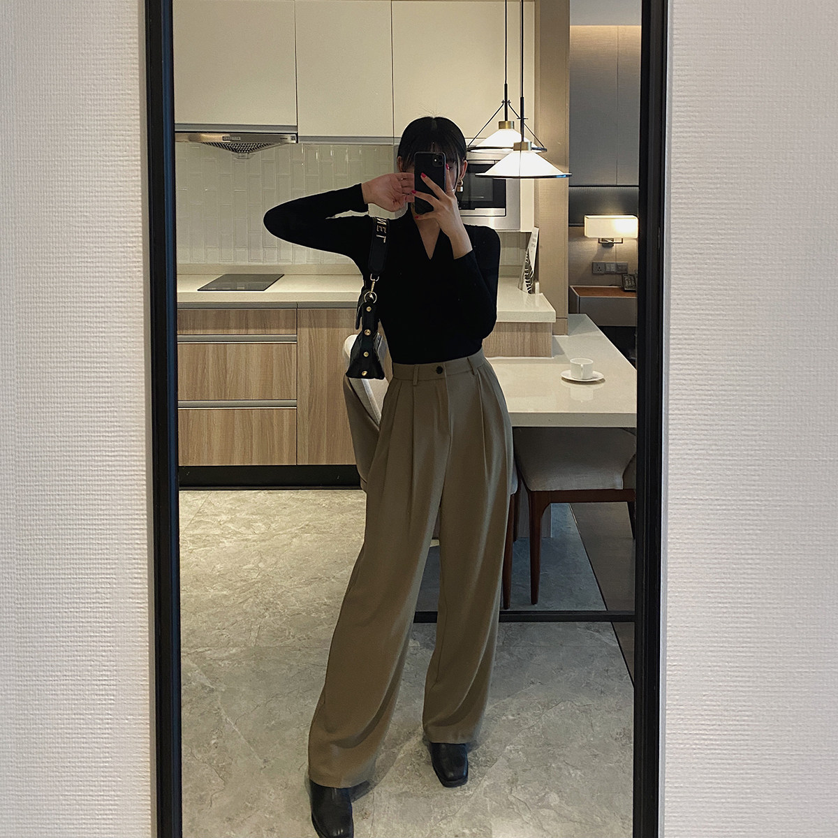 ASZY high waist mop casual suit pants women's 2021 autumn new vertical straight tube mop wide leg long pants