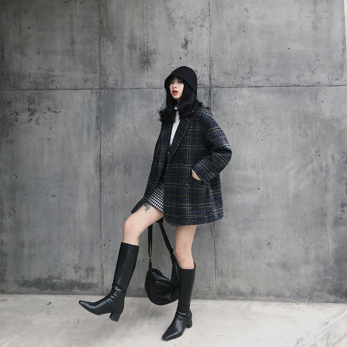 ASZY Plaid Thickened Cotton Wool Small Suit Jacket Women's Fall/Winter Korean Short Small English Style Korea