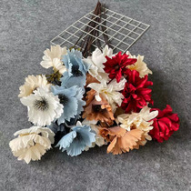 Wedding simulation flower big poppy flower purple orchid champagne blue flower arrangement wedding hall decoration floral art