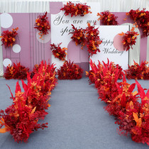 Wedding red floral wedding flower wall background wall T-table layout flower road guide flower floor flower flower hanging flower corner flower corner flower