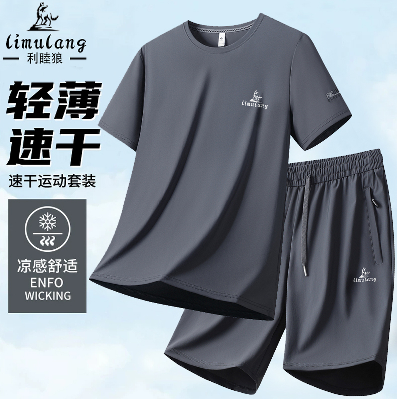 Summer Sports Suit for Men, a Complete Set of Short-Sleeved, Thin, Ice Silk, Quick-Drying, Casual Two-Piece Set of Men's Shorts