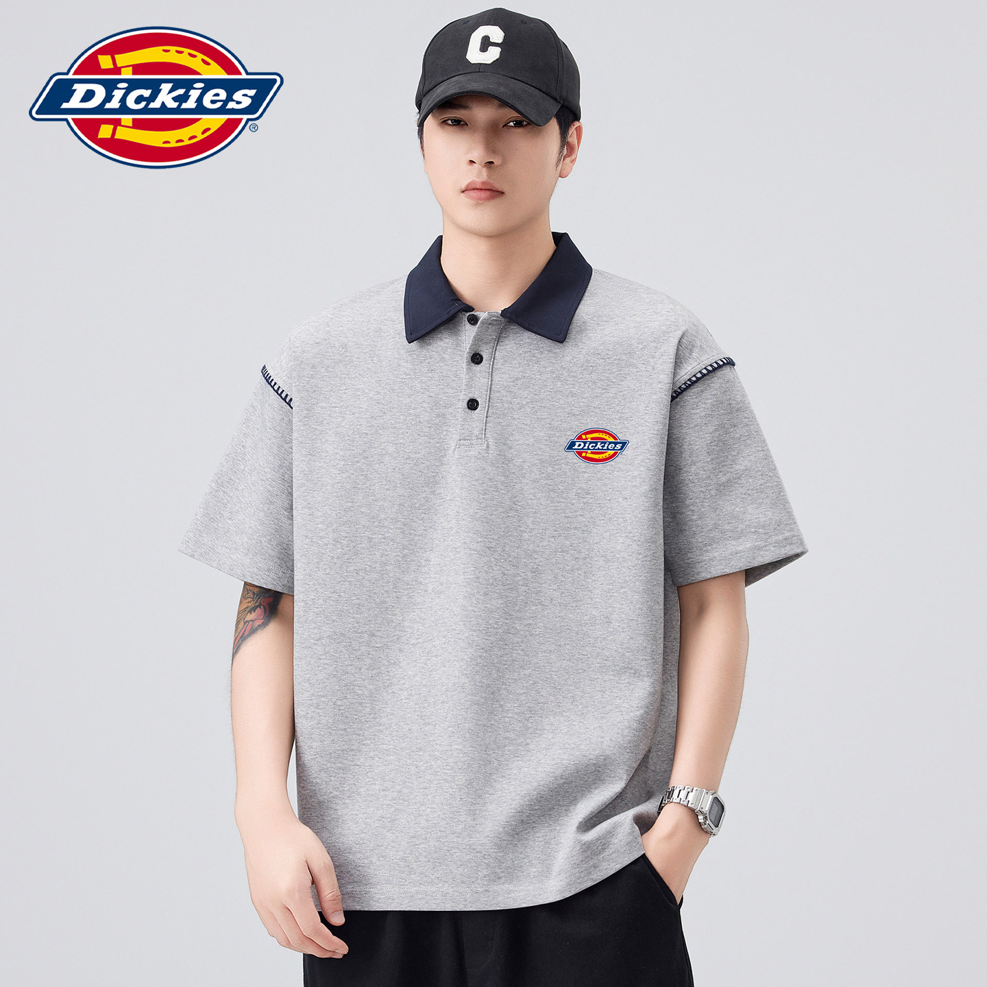 Новая мужская рубашка поло Dickies American heavy, летняя, с тонкой линией плеча, объемного контрастного цвета, с лацканами и короткими рукавами