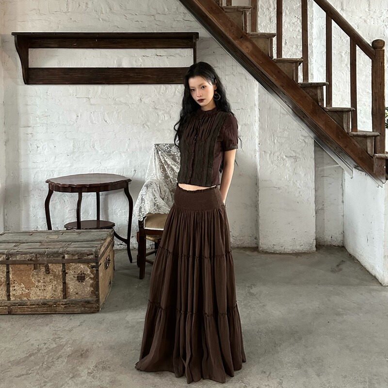 Manor Diary·Retro Palace-Style Lace Shirt Original Modal Blend Organ Edge Short Waist-Cinching Top Manor Diary·Retro Palace-Style Lace Shirt Original Modal Blend Organ Edge Short Waist-Cinching Top