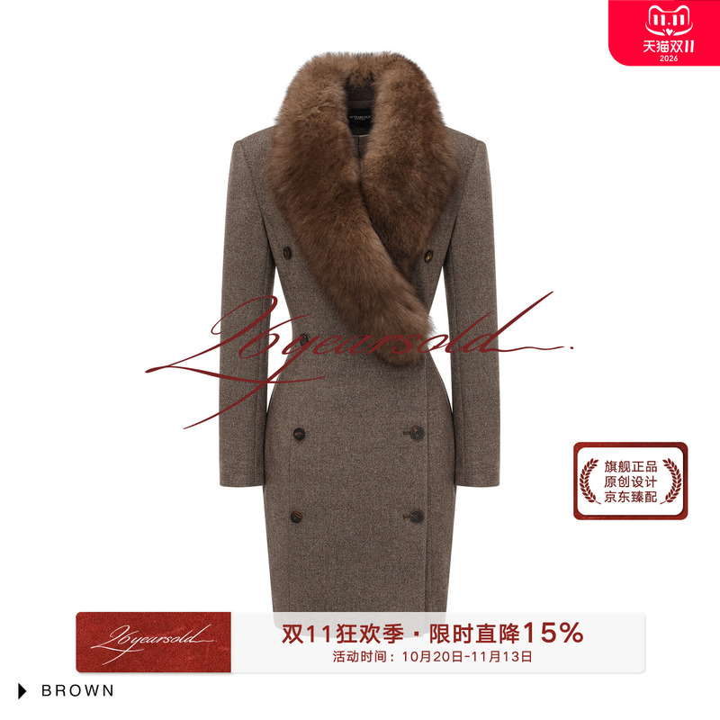 26Years Old Sheep Wool and Fox Fur Old Money Style Woolen Mid-Length Coat Autumn and Winter Fashionable and Elegant Outerwear