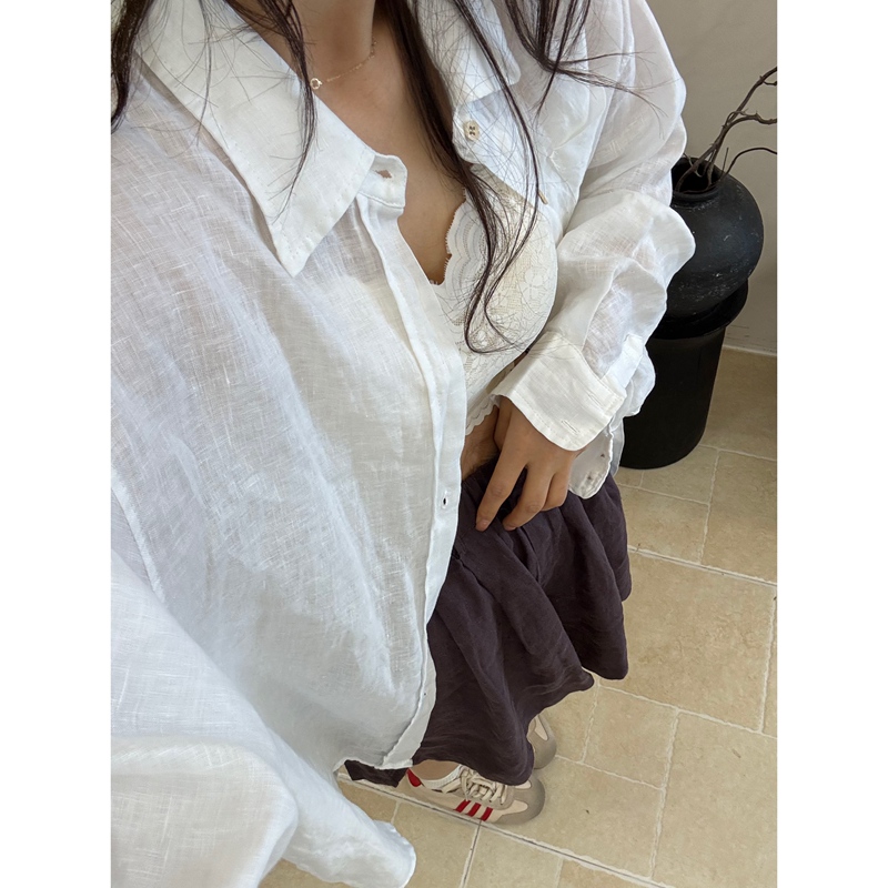 6.9“Practical Wearism” with a Slightly Translucent Texture # Quality Linen # Relaxed and Casual Shirt, Length 73, Bust 135