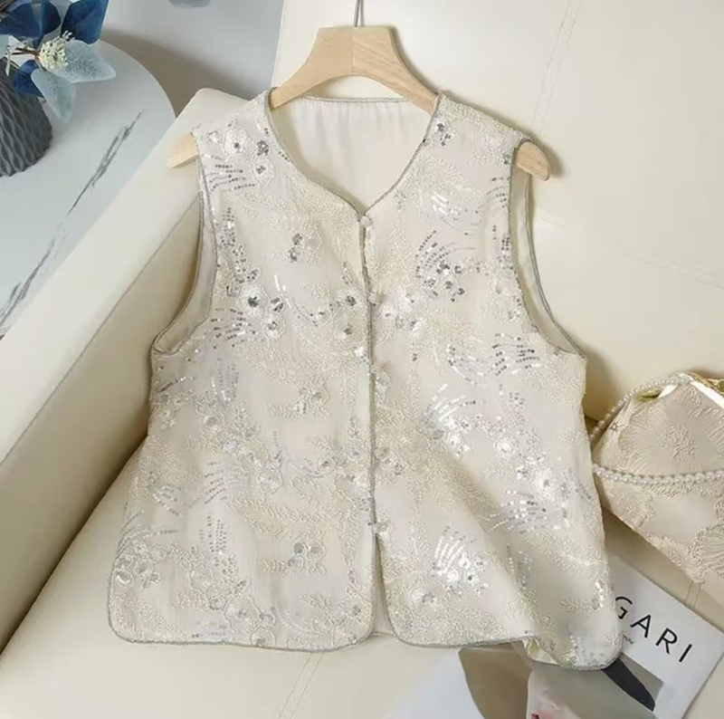 Floral Light Luxury Sequin Embroidered Vest