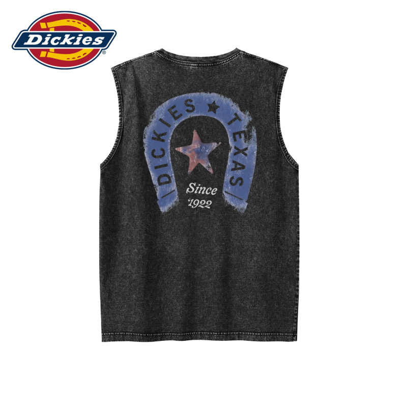 Dickies American-Style Horseshoe Sleeveless Vest, Washed and Distressed, Unisex, Summer Loose-Fit Pure Cotton Top