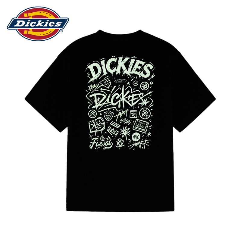 Dickies Messy Graphic Spray-Painted Graffiti Short-Sleeve T-Shirt for Men and Women, Trendy Loose Breathable Casual Crew Neck Top