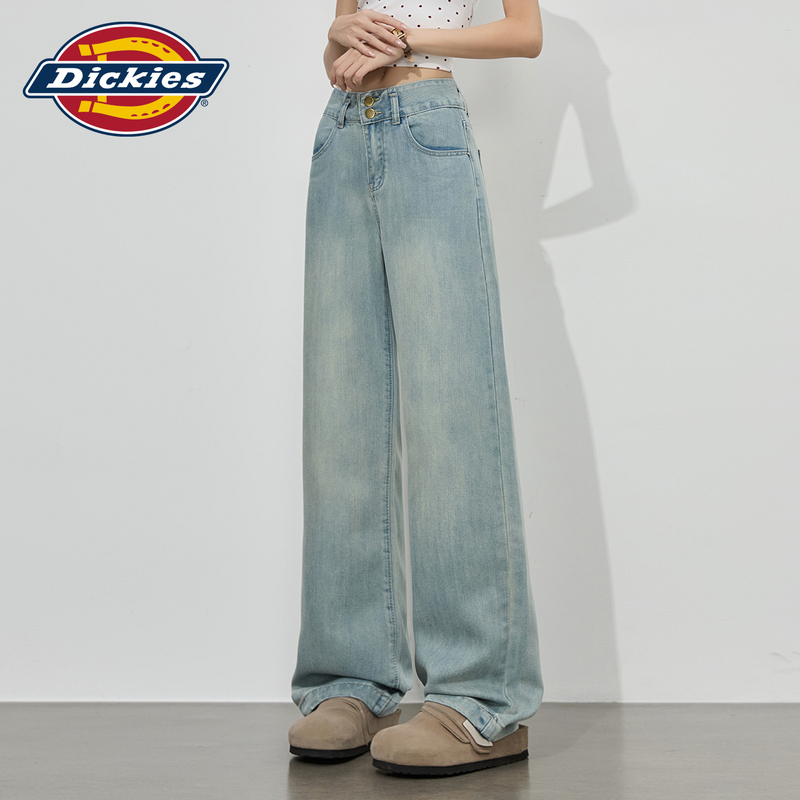Dickies Tencel Wide-Leg Jeans for Women, 2026 Summer Thin Retro Blue Straight Pants