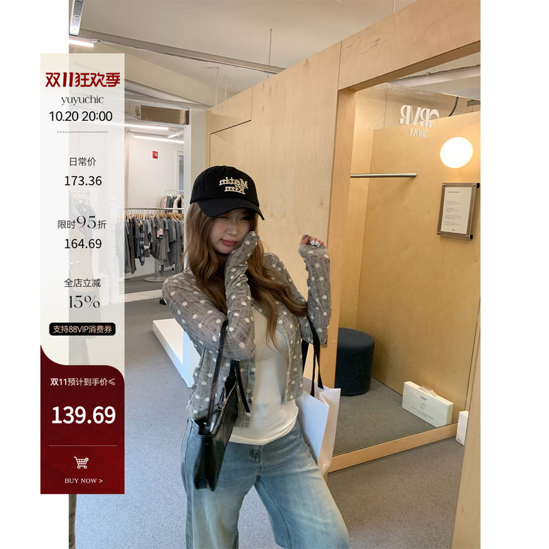 Fishyulailuo Free Bella Slightly Chubby mm Korean-Style Polka Dot Print Cardigan Summer High-End Plus-Size Top