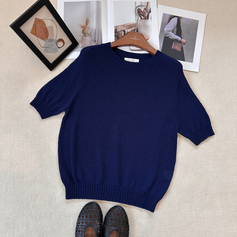 Lamisince Muse Summer Breathable and Dry-Feeling Round-Neck Knitted Short-Sleeved T-Shirt Lamisince Muse Summer Breathable and Dry-Feeling Round-Neck Knitted Short-Sleeved T-Shirt