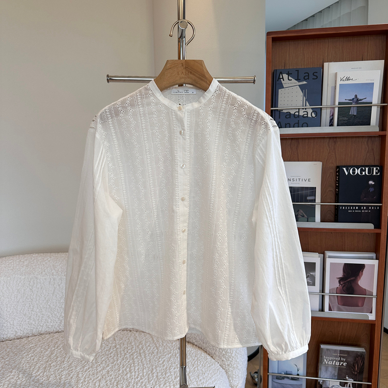 Lamisince Muse Is so Beautiful! Hollow-Out Embroidered Round-Neck Long-Sleeve Shirt Lamisince Muse Is so Beautiful! Hollow-Out Embroidered Round-Neck Long-Sleeve Shirt
