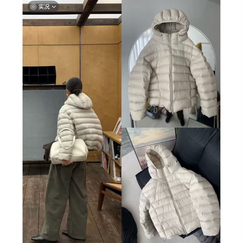 2510 Short Hooded down Jacket for Women, White Duck Down, Warm, Lightweight, Slimming, Ribbed down Jacket Coat-Lst