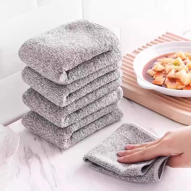 Bamboo Charcoal Fiber Cloth, Non-Oil-Absorbing, Lint-Free Dish Towel, Strong Oil-Removing and Water-Absorbing Scouring Pad, Easy to Clean