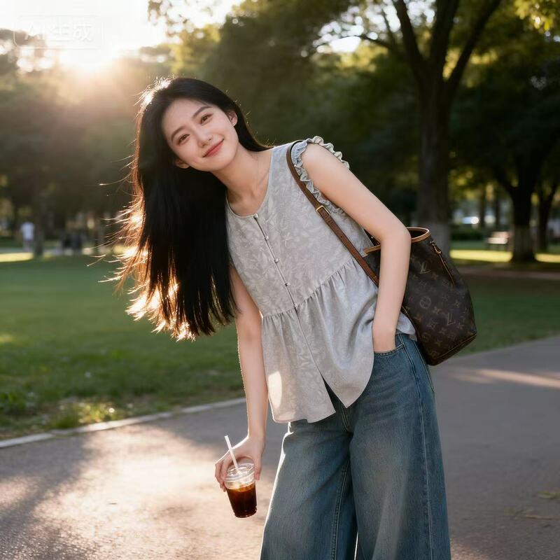 New Chinese Style 100% Mulberry Silk Four-Thread Handmade Sleeveless Babydoll Top Sy0065