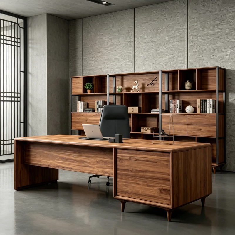 New Chinese-Style Walnut Solid Wood Office Desk Executive Desk 2026 New Model Large Executive Desk Modern Light Luxury Office Furniture
