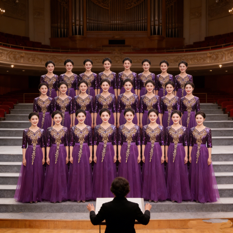 Adult Women's Choir Performance Costumes, Purple Long Skirts, Stage Performance Costumes, Embroidered Sequins, High-End Evening Dresses Adult Women's Choir Performance Costumes, Purple Long Skirts, Stage Performance Costumes, Embroidered Sequins, High-End Evening Dresses