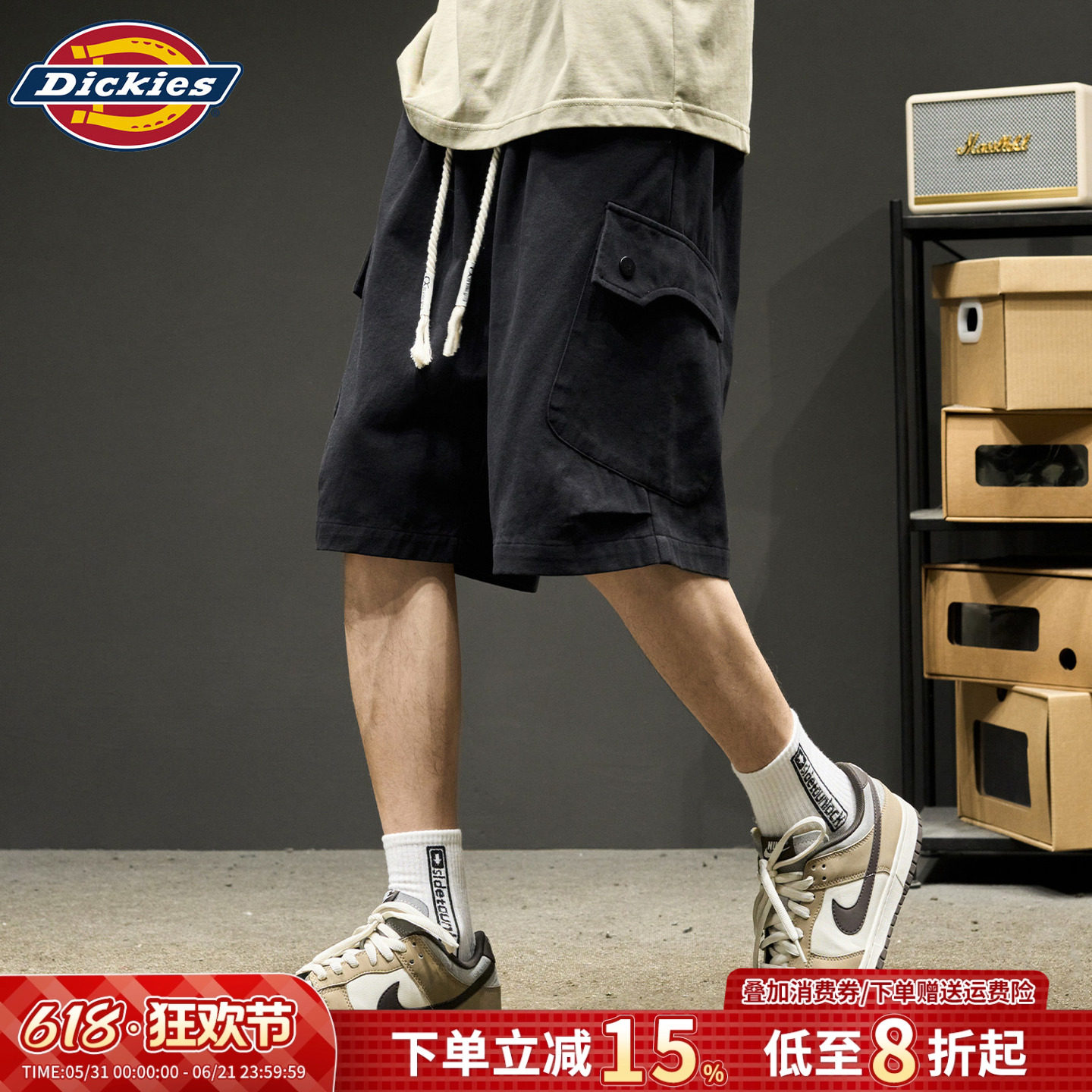 Мужские шорты Dickies, летние тонкие хлопковые брюки бренда tide с несколькими карманами, пятиточечные брюки, свободные прямые брюки Изображение 1