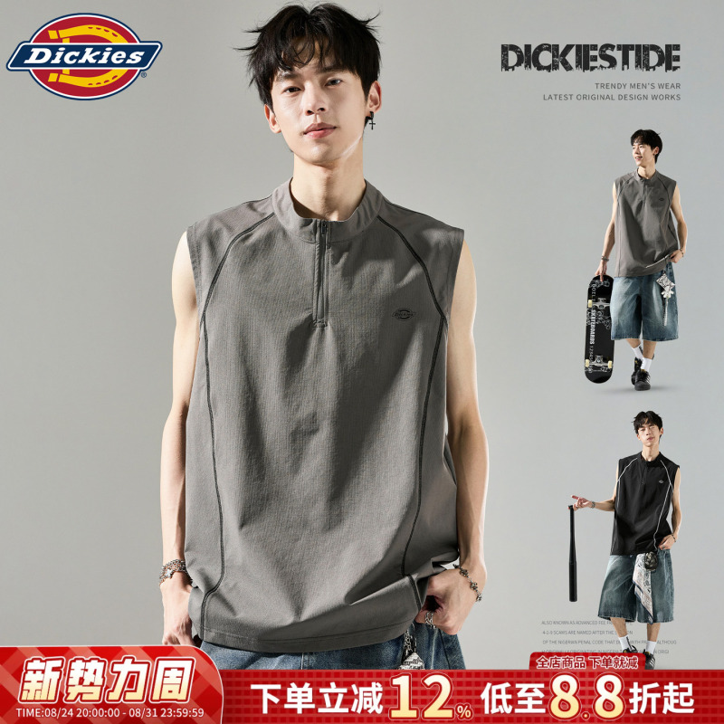 Dickies Men's Summer American-Style Half-Zip Stand Collar Sleeveless T-Shirt Ice Silk Quick-Drying Fitness Vest Top Dickies Men's Summer American-Style Half-Zip Stand Collar Sleeveless T-Shirt Ice Silk Quick-Drying Fitness Vest Top