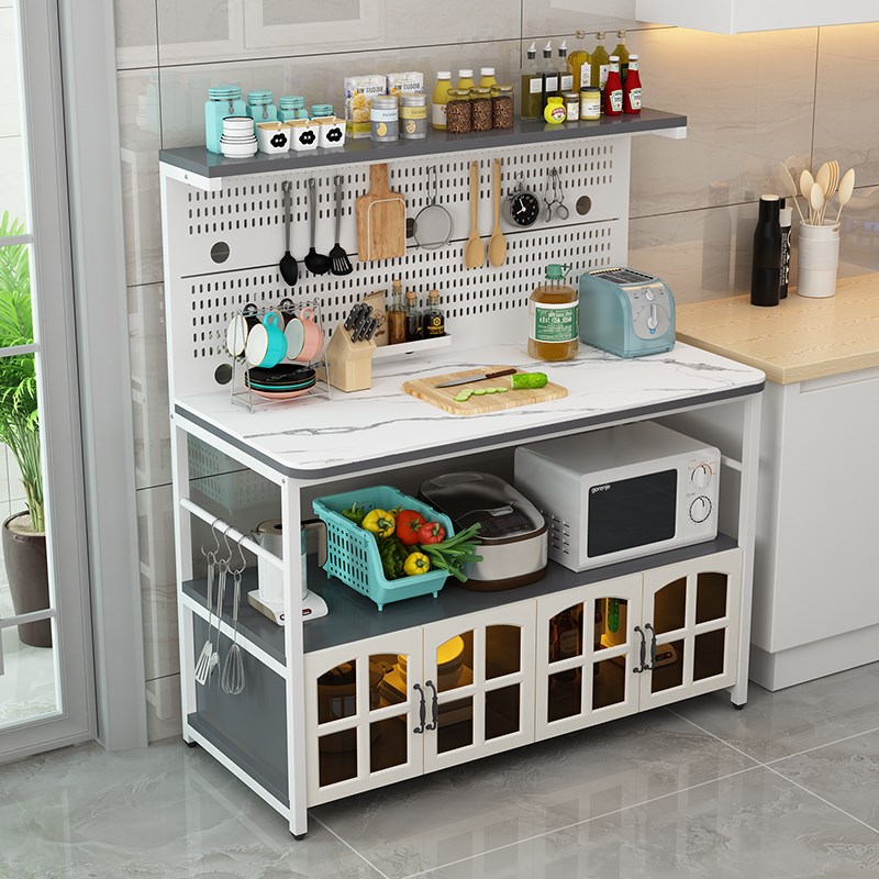 Rock slab hole board kitchen storage rack multi-function floor-standing multi-layer storage rack microwave oven sideboard vegetable cutting table