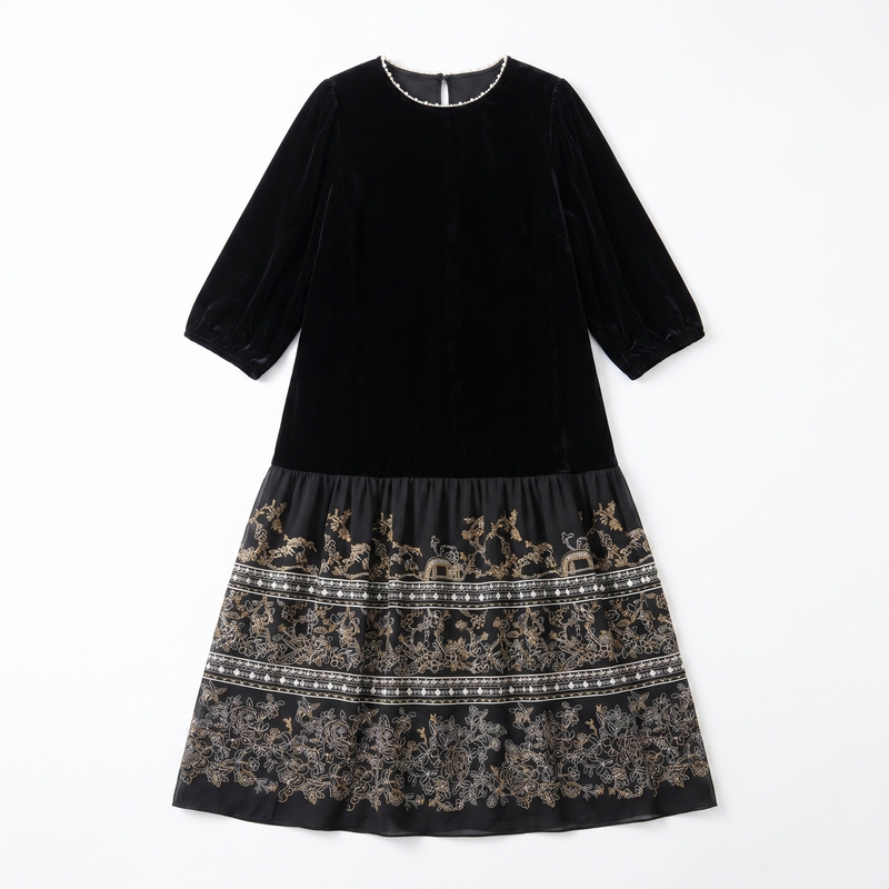 [Spring New Products] Shenzhen Nanyou High-End 100% Silk Velvet Dress 10158