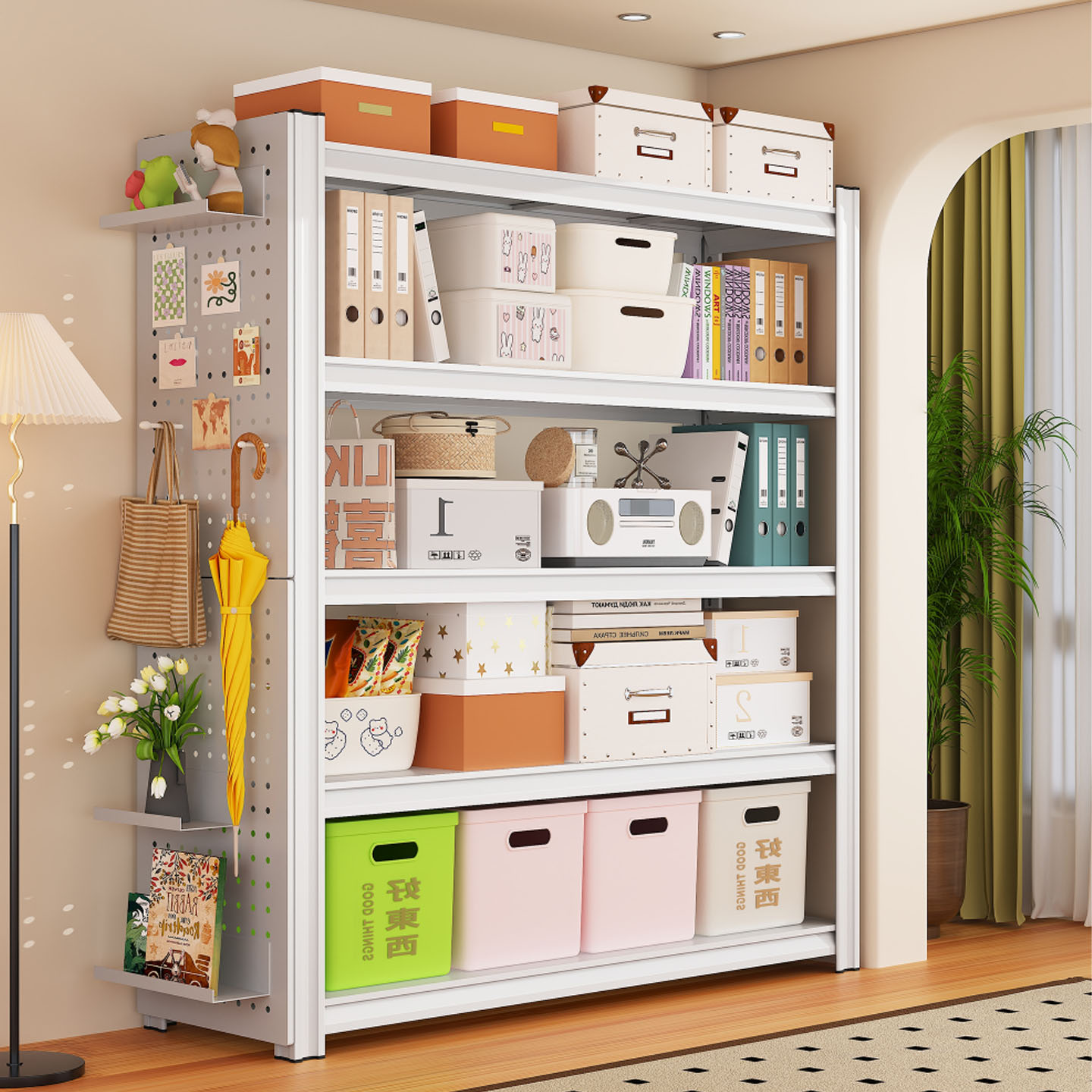 Household storage rack hole board shelf floor-standing multi-layer all-in-one wall storage rack living room balcony supermarket storage rack