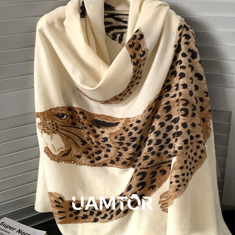 Uamtor "Original" Fashionable Leopard Print Scarf for Women, Vintage Elegant Versatile Shawl Silk Scarf