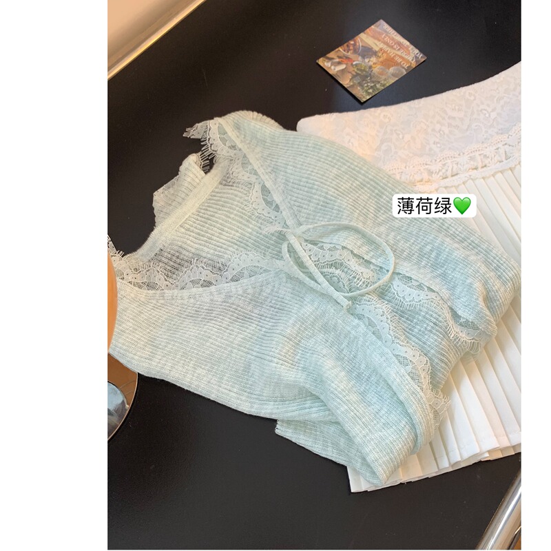 Korean Style Women's Mint Green Short Knitted Cardigan, Slim Fit, Lightweight Long-Sleeve Air Conditioning Top, Sun Protection Jacket Korean Style Women's Mint Green Short Knitted Cardigan, Slim Fit, Lightweight Long-Sleeve Air Conditioning Top, Sun Protection Jacket