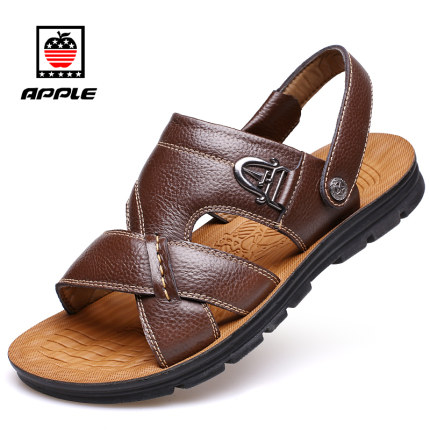 苹果夏季男士凉鞋真皮2017新款休闲沙滩鞋男凉拖鞋牛皮防滑凉鞋男