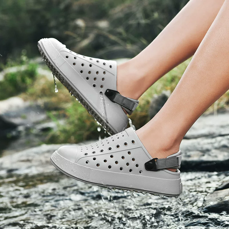Крок-платформа тапочки мужские и женские корейская версия дышащие outdoor полые повседневные пляжные сандалии и тапочки с толстой подошвой мягкие стельки