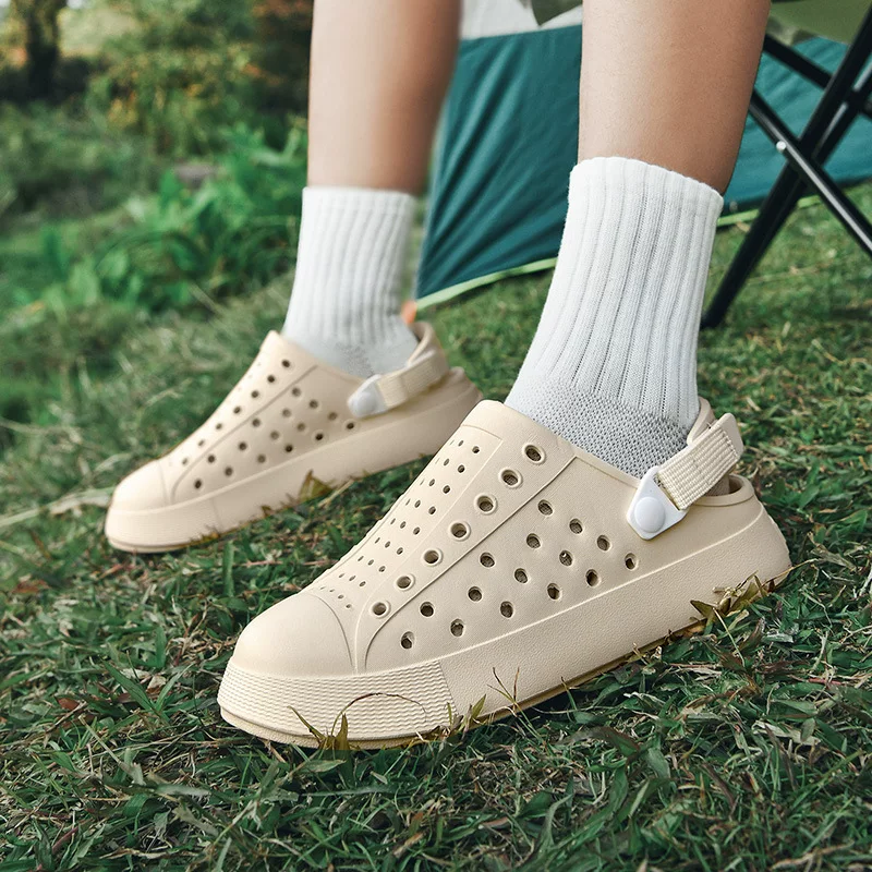 Крок-платформа тапочки мужские и женские корейская версия дышащие outdoor полые повседневные пляжные сандалии и тапочки с толстой подошвой мягкие стельки