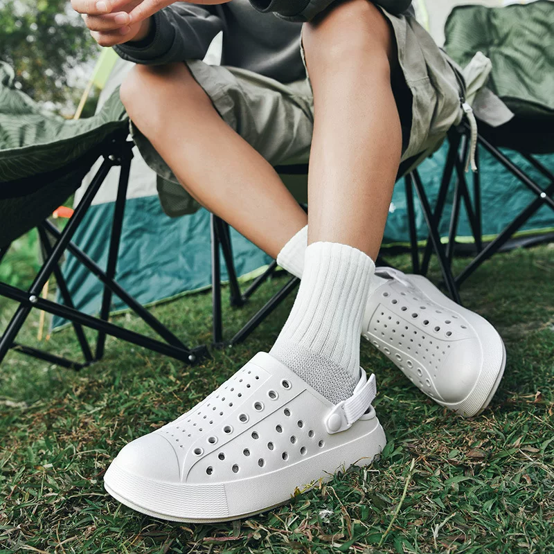 Крок-платформа тапочки мужские и женские корейская версия дышащие outdoor полые повседневные пляжные сандалии и тапочки с толстой подошвой мягкие стельки