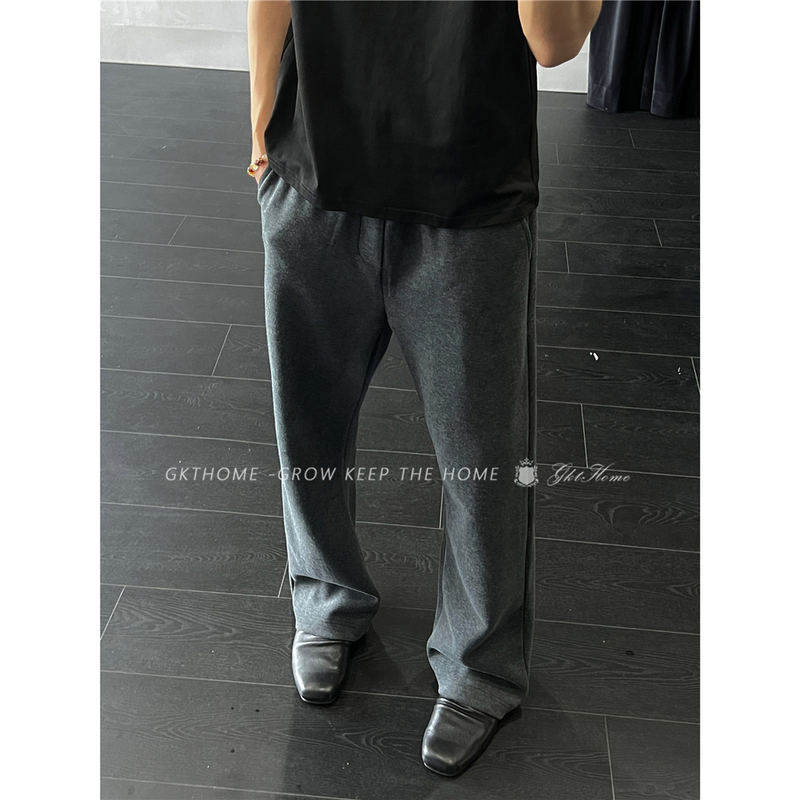 Gkthome American-Style Heavyweight Curved Hem Flared Sweatpants for Men, Autumn Sports Versatile Loose Straight Casual Long Pants