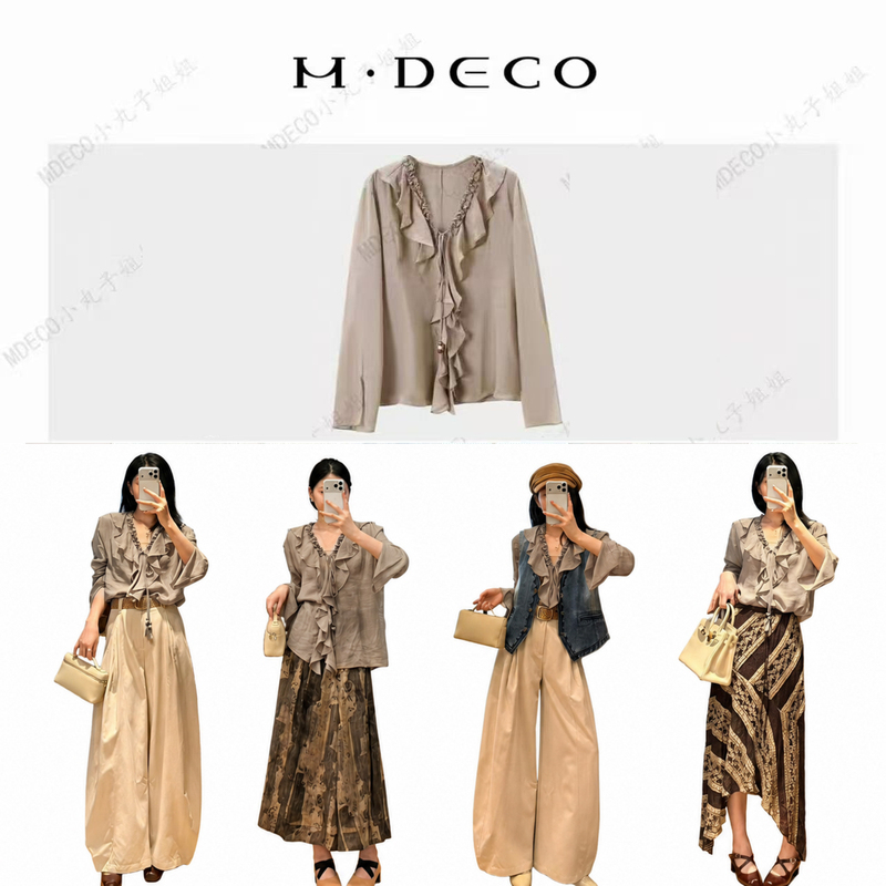 【Mdeco】[Ruffle Collar Blouse] Romantic Bohemian Style Ruffle Collar Elegant Shirt
