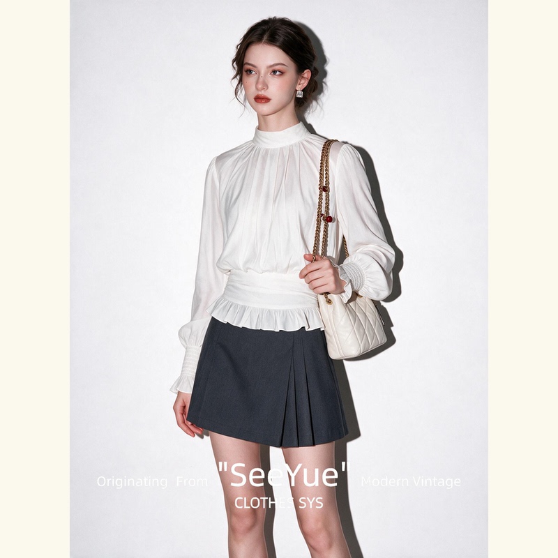 Super Popular Niche Unique Style Women's Set 2026 Autumn Soft and Elegant Urban Style White Stand-Up Collar Shirt and Skirt Two-Piece Set Super Popular Niche Unique Style Women's Set 2026 Autumn Soft and Elegant Urban Style White Stand-Up Collar Shirt and Skirt Two-Piece Set