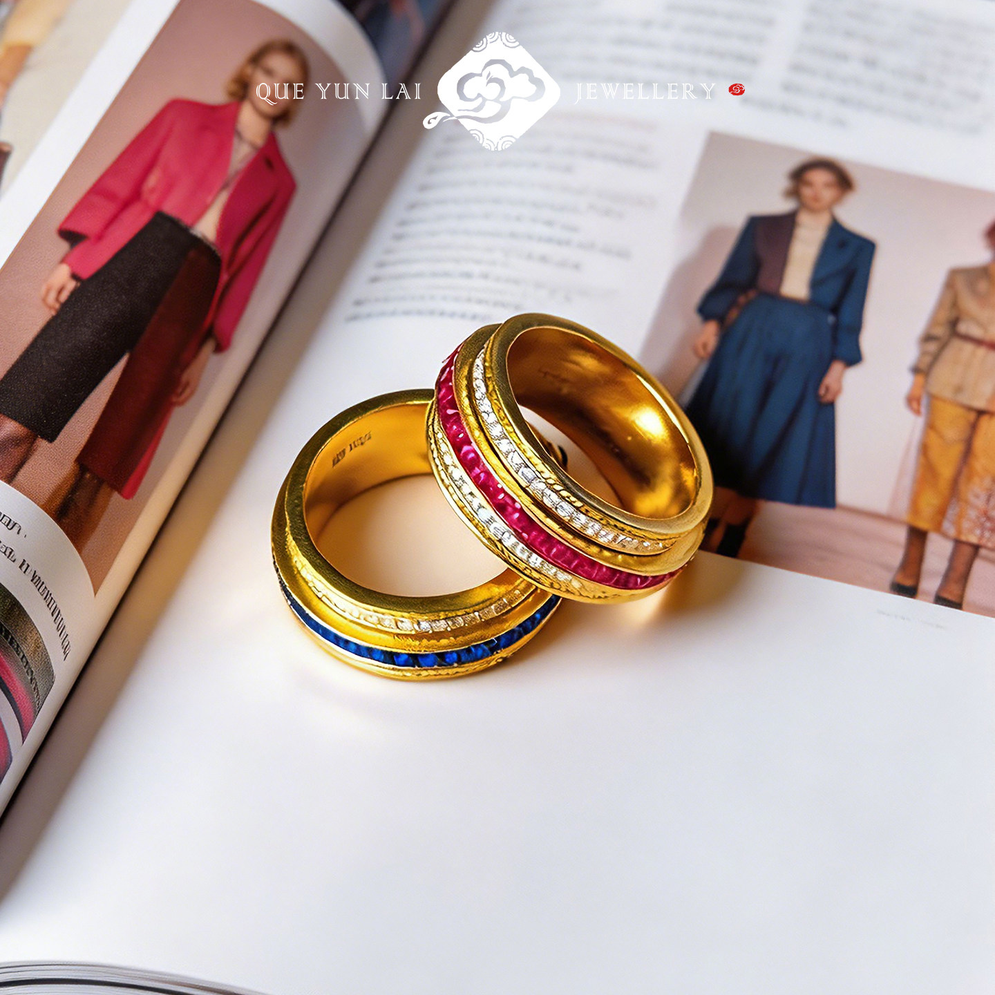 Queyunlai's ancient method of dotting diamonds and turning gold ring pure gold 999 hourly turning ring is simple and fashionable to give to your girlfriend