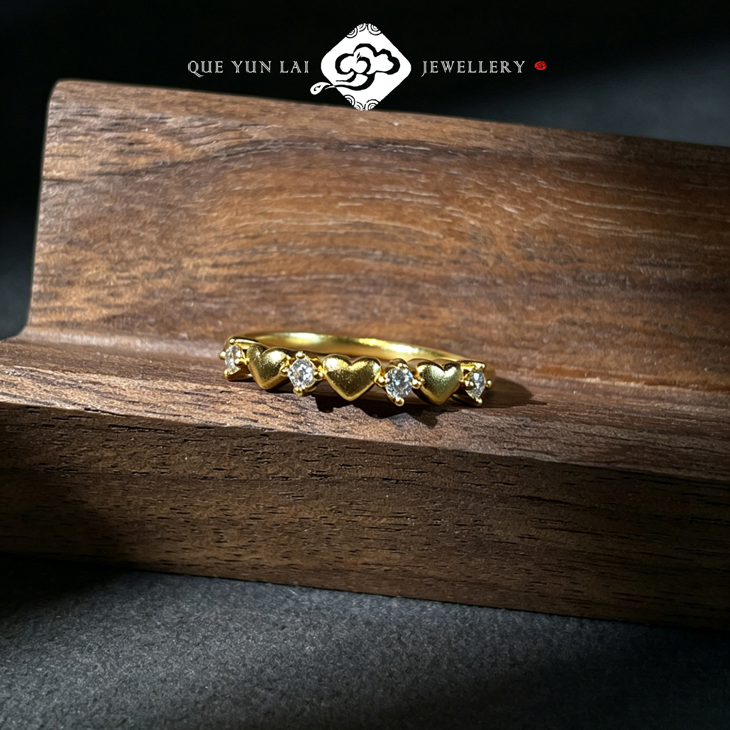 Queyunlai 999 solid gold dot diamond ring gold love ring fashion personality niche ins style gift for girlfriend