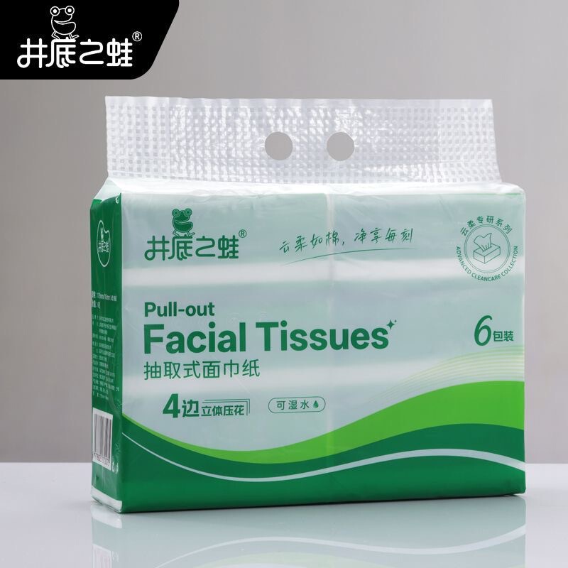 6 Packs of Extractable Facial Tissues, Fully Wettable, with 4-Sided Embossed Design