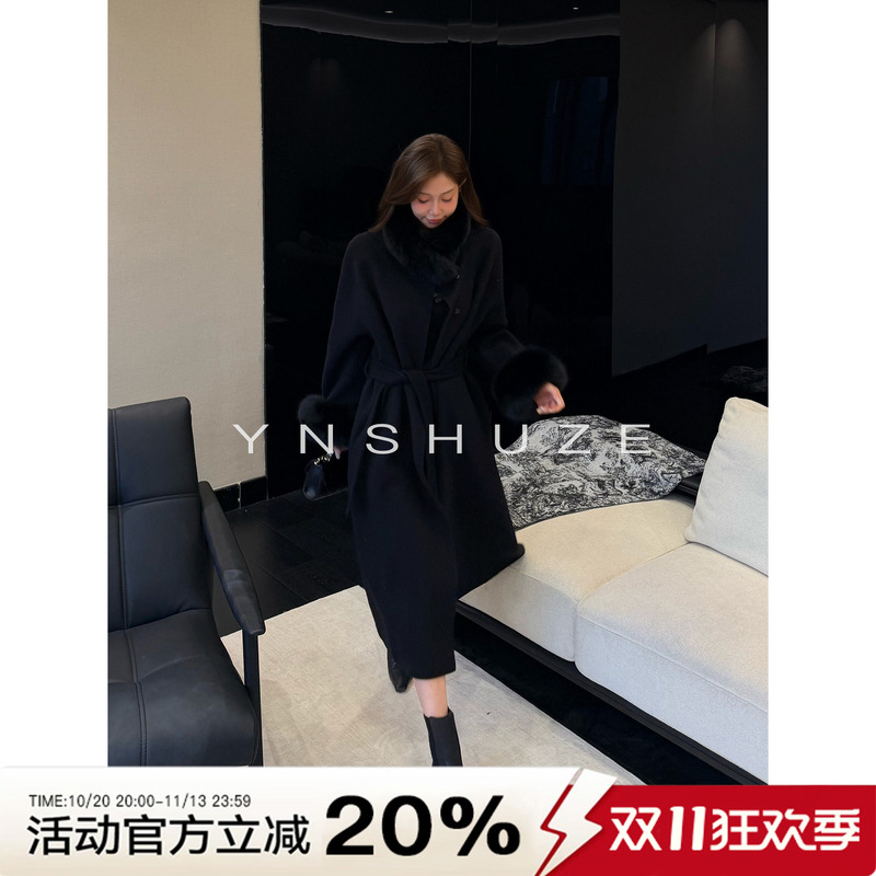 Yn-Shuze【墨烬冬辞】Light Luxury Style Waist-Cinching Long Wool Coat Sz-Ynb-3255